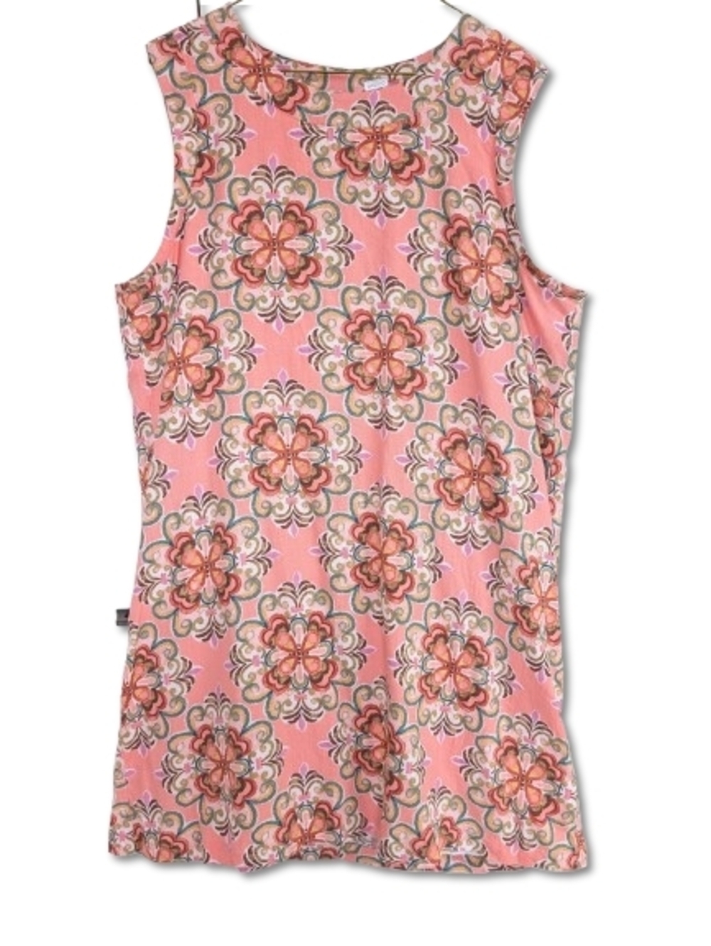 Casa Cabana Linen Blend Kaleidoscope Print Shift Dress Coral Green XL Lined
